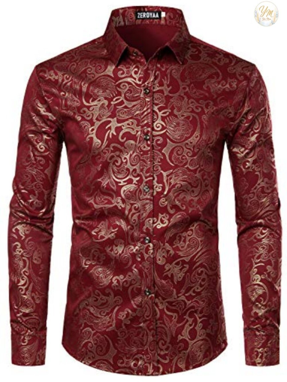 Men's Floral Long Sleeve Button Down Dress Shirt Slim Fit
